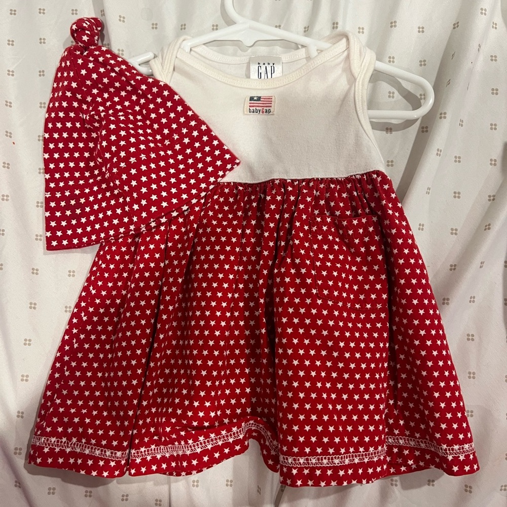 VINTAGE GAP Baby Red and White Star Dress with Hat